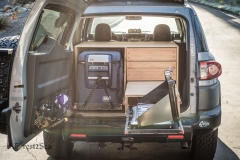 The finished overlanding camp kitchen cabinet in the back of our